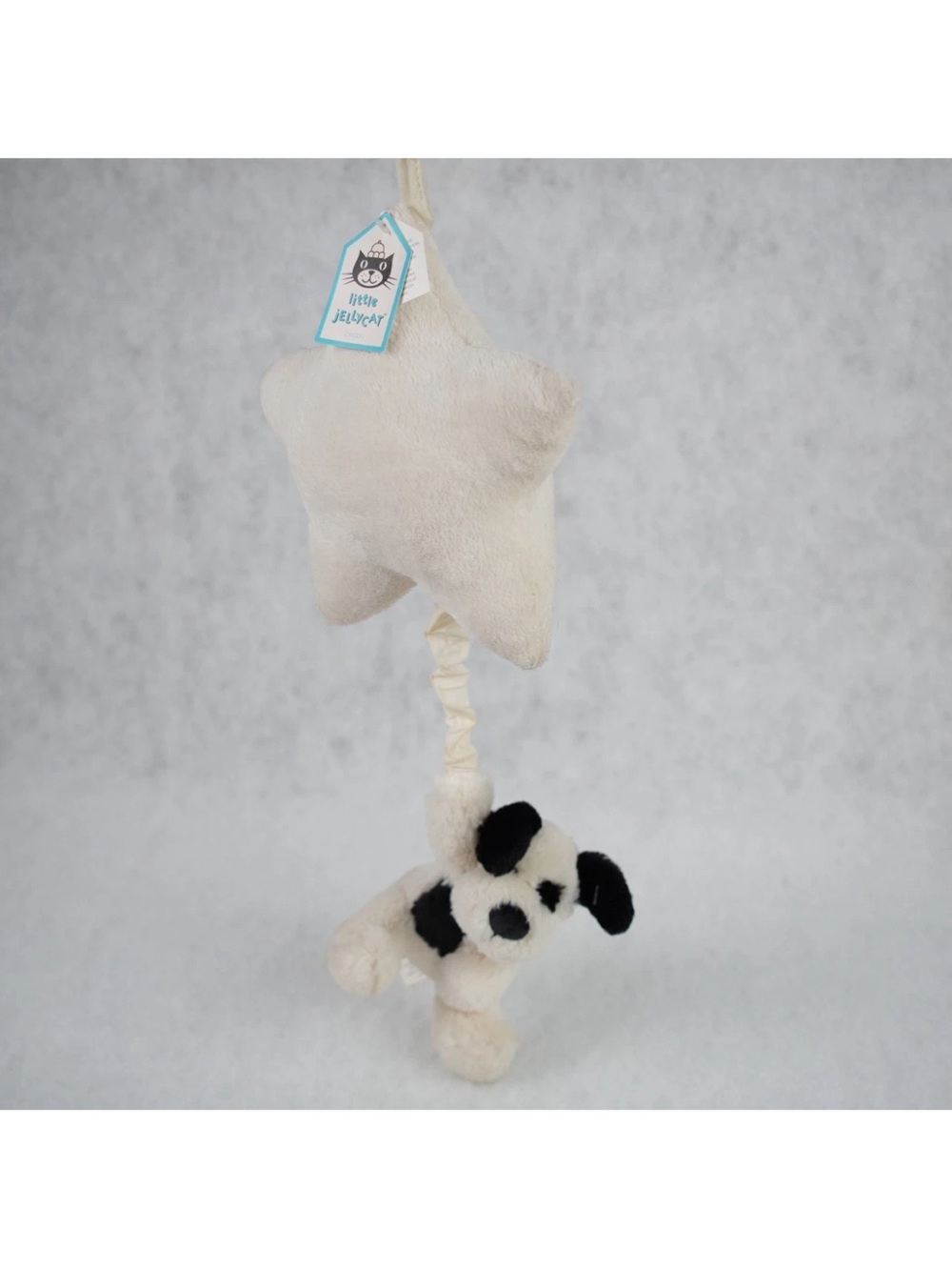 Jellycat Baby Bashful Puppy Star Musical Pull Plush Toy  Black & Cream NWT